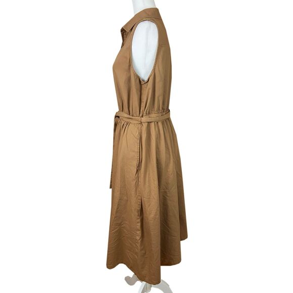 Pact Sunset Sleeveless Shirt Dress Size L Brown Sugar Organic Cotton Waist Tie - Picture 3 of 7